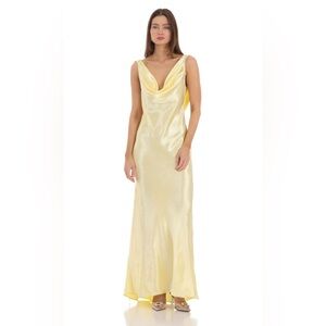 Lucy in the Sky Satin Cowl Neck Maxi Dress in Yellow